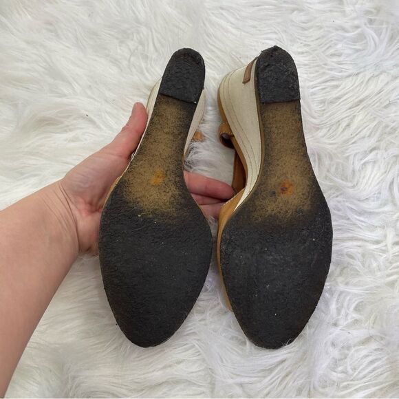 Chanel Light Brown Slingback Peep Toe Leather Wedge Sandals - Picture 16 of 16